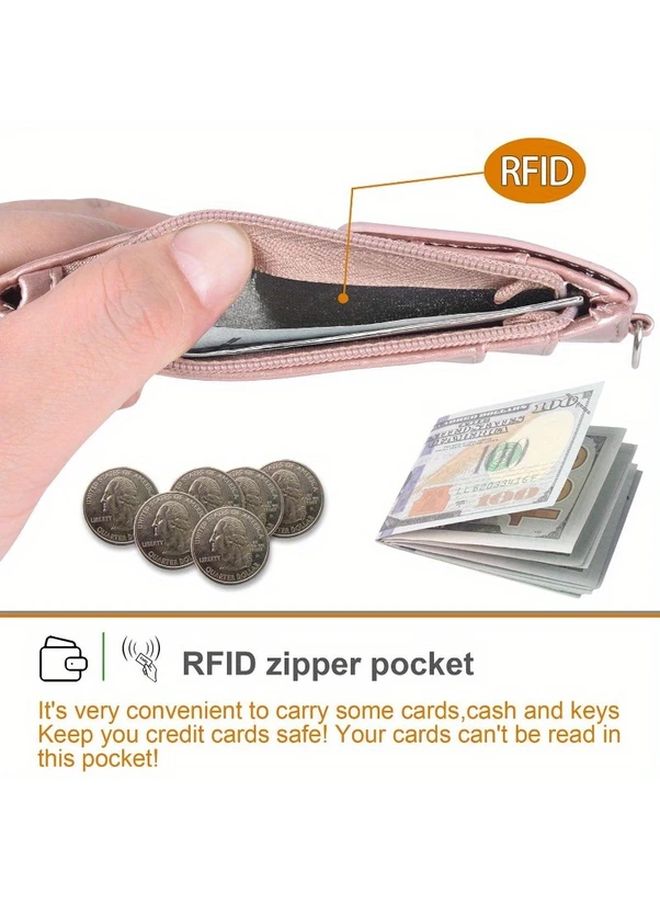 Black Faux Leather ID Badge Holder with Retractable Lanyard 4 Card Slots Zipper Pocket - Image 5